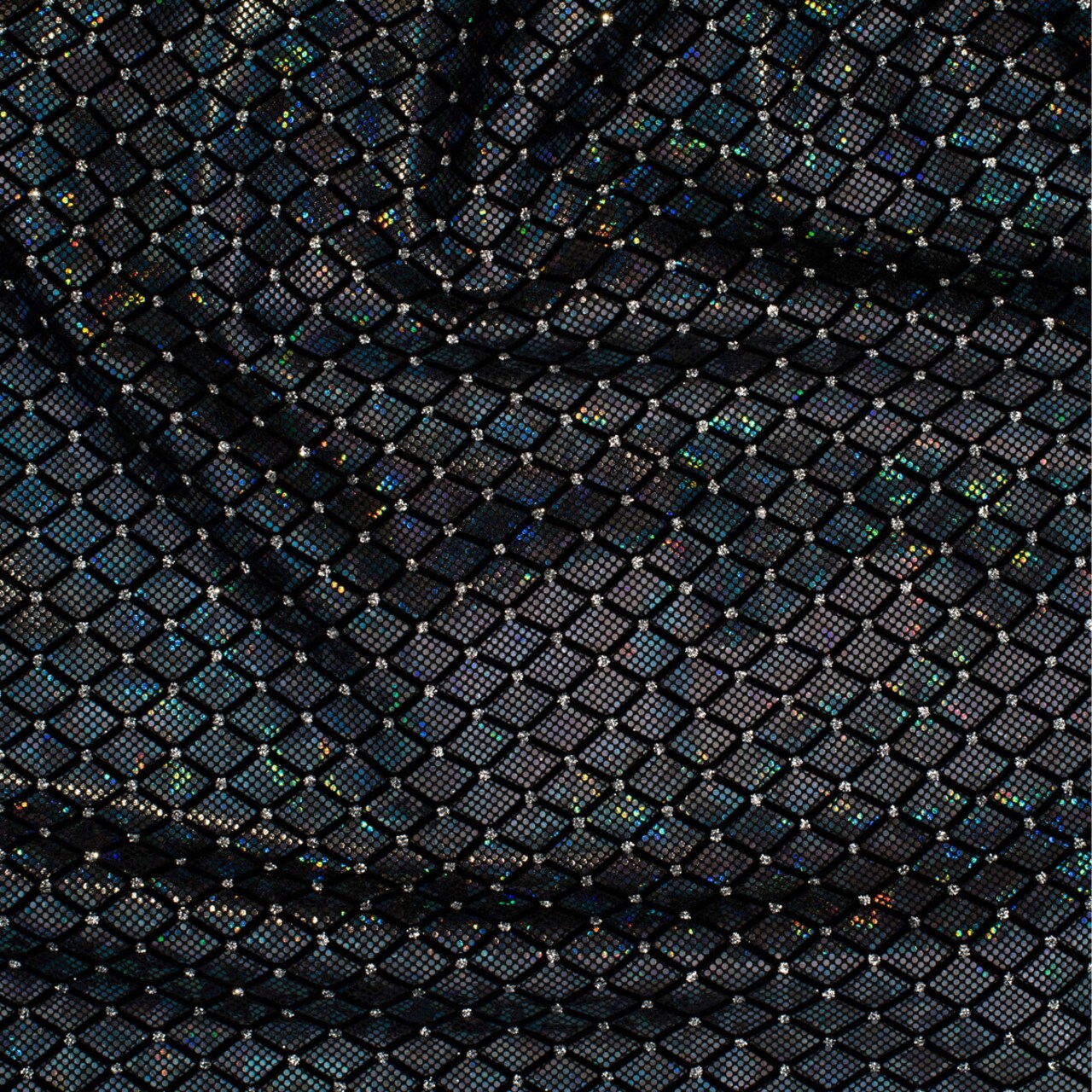1 Yard Diamond Flocking Glitter Hologram Nylon Spandex Tricot Fabric for Cosplay 58/60 Inch Width
